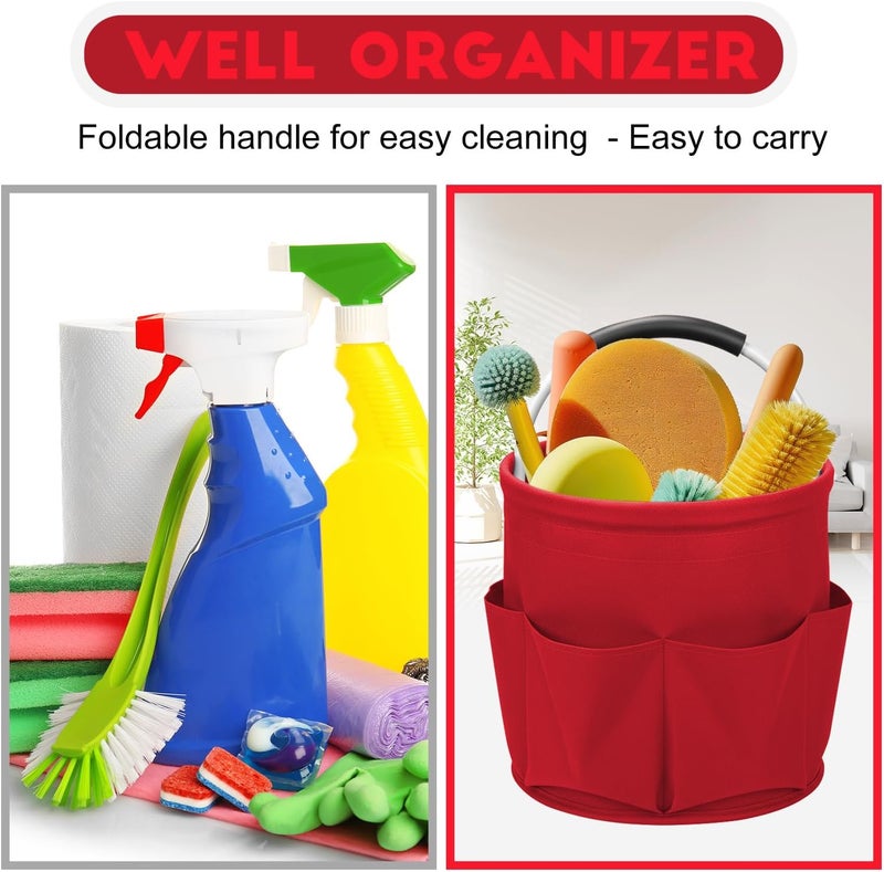 Ashmacdo Cleaning Caddy for Cleaning Supplies,17L Cleaning Supply Caddy with Handle Foldable Cleaning Supplies Organizer Bucket Cleaning Products Organizers for Home, Garden (Red) - Image 4